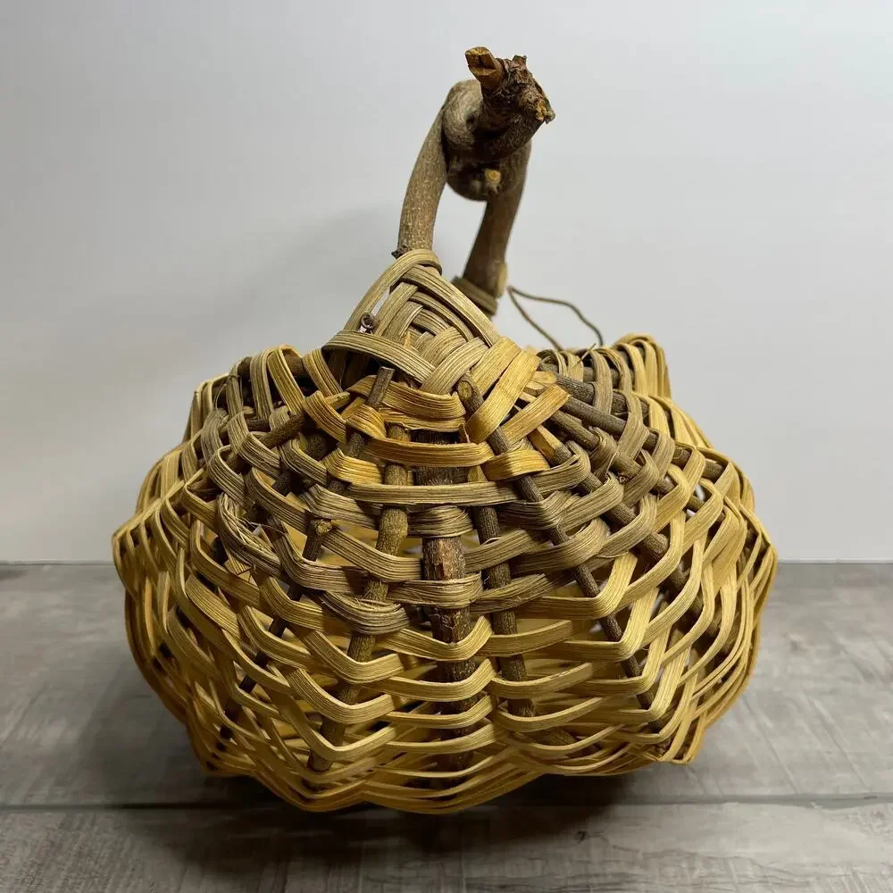 Vintage Buttocks Woven Basket Unique Natural Curly Branch Handle